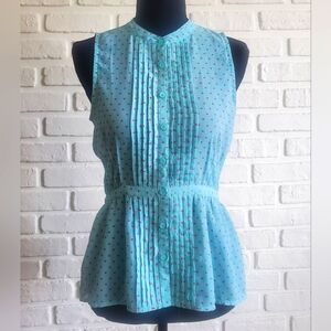 Frenchi Pintuck Pleat Aqua Heart Sleeveless Button Blouse  Rockabilly Retro